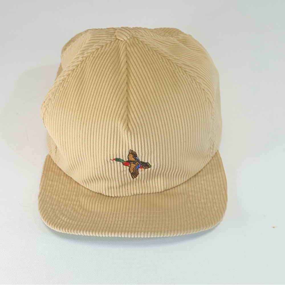 VTG Ducks Unlimited Corduroy Hat Mallard Duck Leather Strapback Green Underbrim